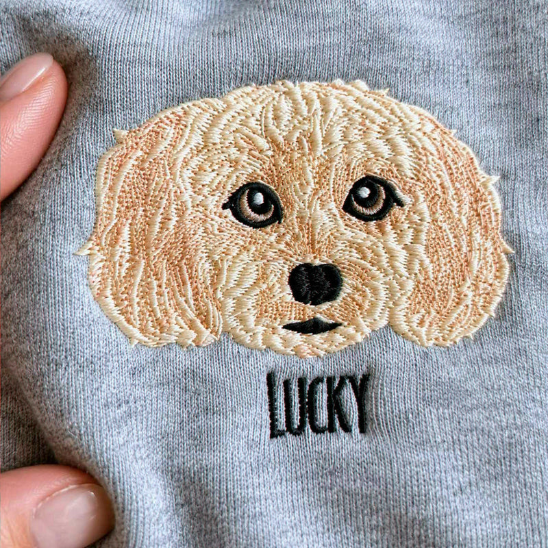Custom Dog Portrait T-shirt for Birthday Mom - Embroidered Pet Photo Tee & Name - Gift for Her