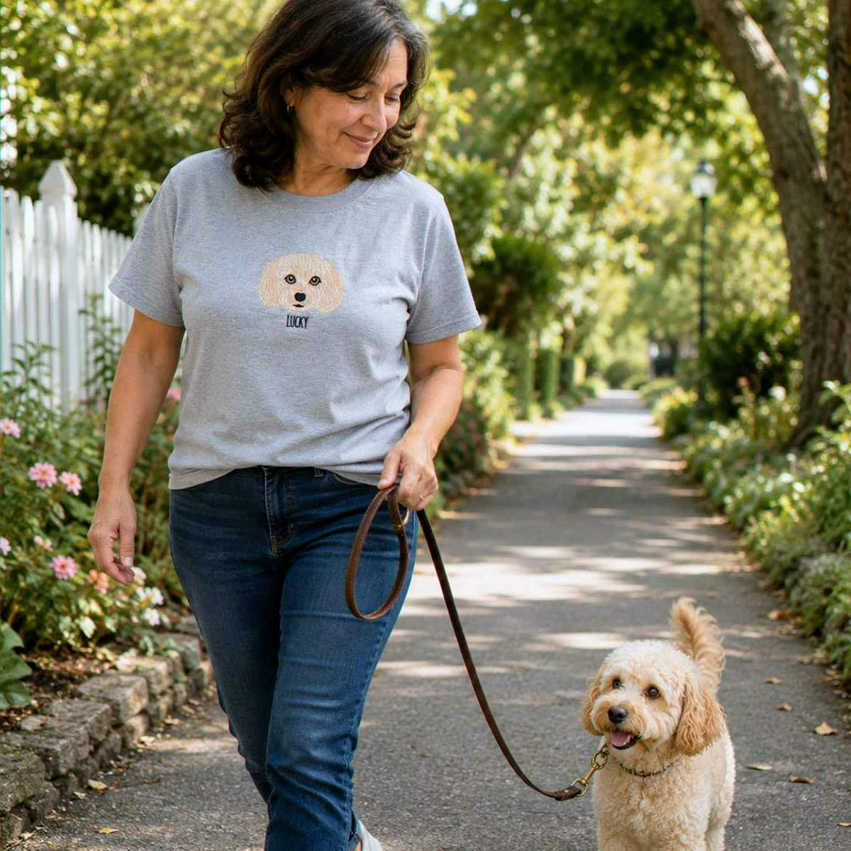 Custom Dog Portrait T-shirt for Birthday Mom - Embroidered Pet Photo Tee & Name - Gift for Her