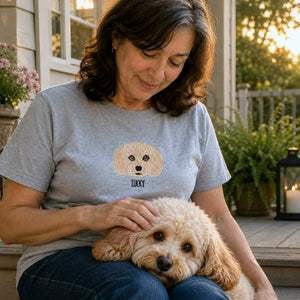 Custom Dog Portrait T-shirt for Birthday Mom - Embroidered Pet Photo Tee & Name - Gift for Her