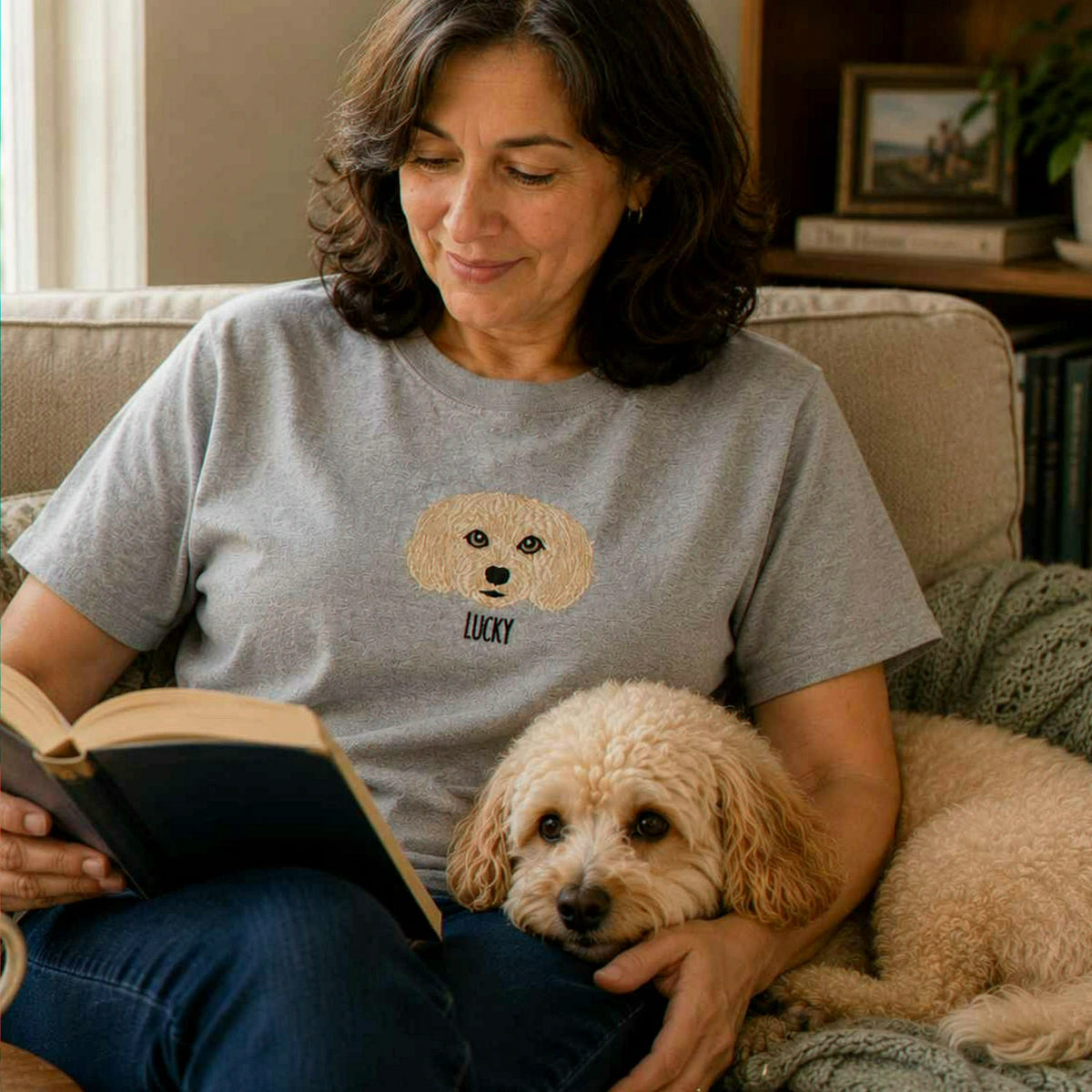Custom Dog Portrait T-shirt for Birthday Mom - Embroidered Pet Photo Tee & Name - Gift for Her