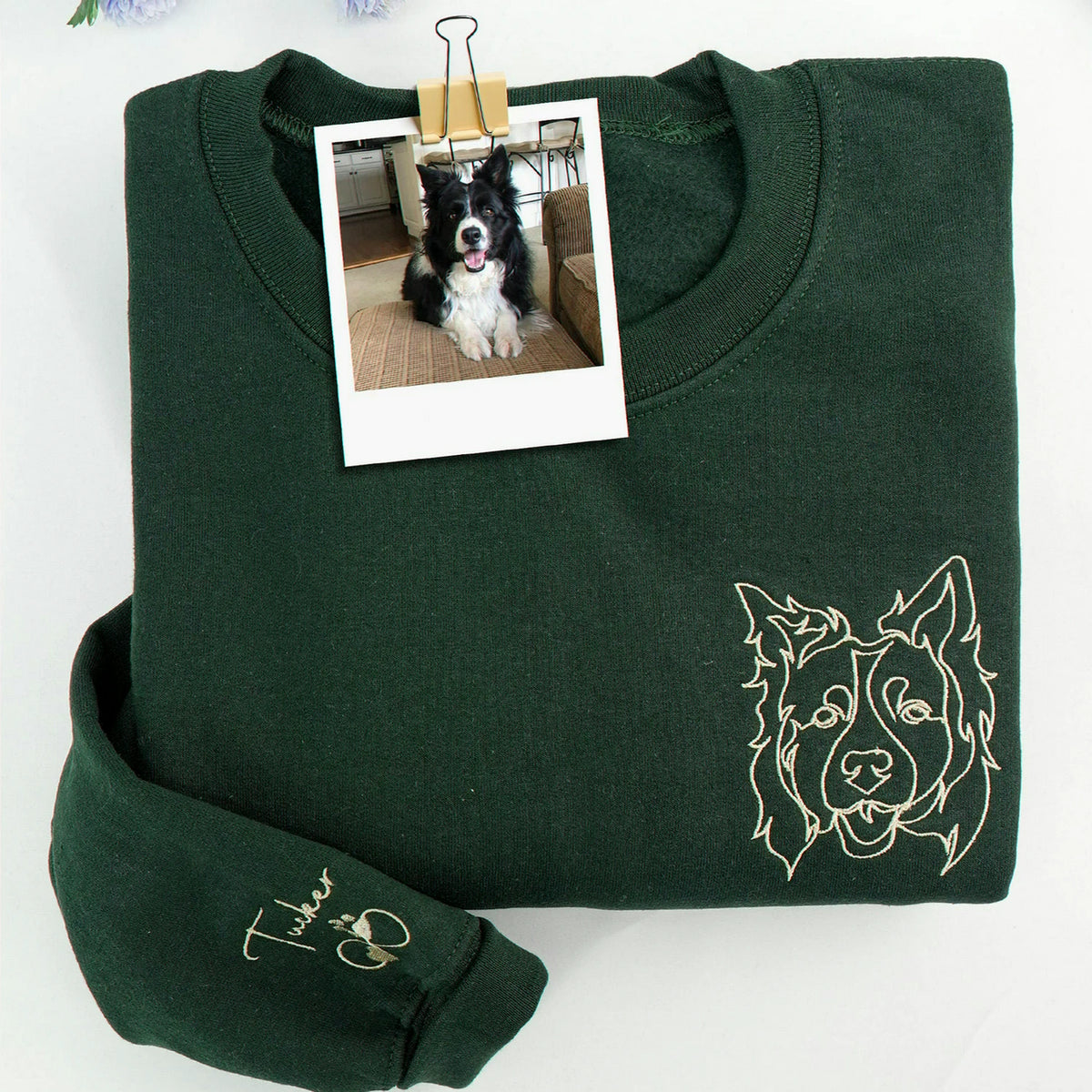 Forest Green Custom Dog Portrait from Photo Sweatshirt, Gift for Girlfriend