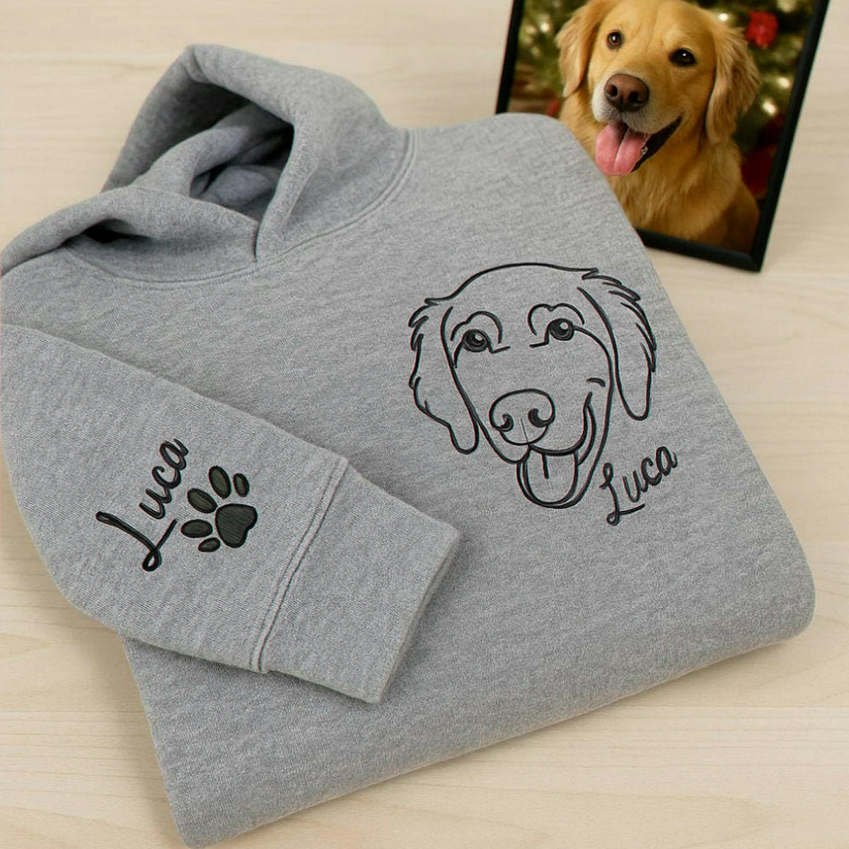 Custom Dog Outline Sweatshirt for Birthday Mom - Minimalist Embroidered Pet Photo Crewneck & Name - Gift for Her