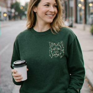 Custom Dog Outline Sweatshirt for Birthday Girlfriend - Minimalist Embroidered Pet Photo Crewneck & Name - Gift for Her