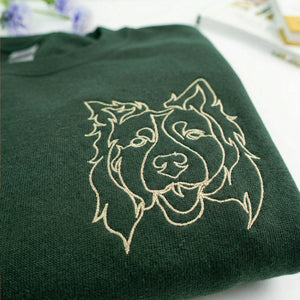 Custom Dog Outline Sweatshirt for Birthday Girlfriend - Minimalist Embroidered Pet Photo Crewneck & Name - Gift for Her