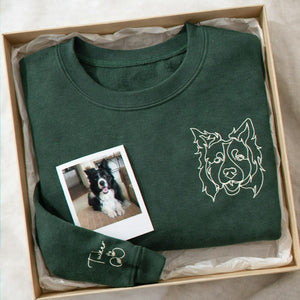 Custom Dog Outline Sweatshirt for Birthday Girlfriend - Minimalist Embroidered Pet Photo Crewneck & Name - Gift for Her