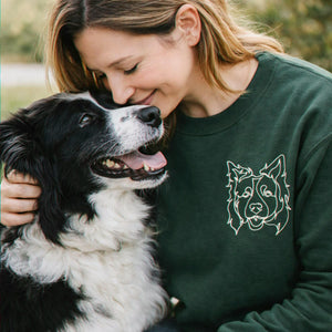 Custom Dog Outline Sweatshirt for Birthday Girlfriend - Minimalist Embroidered Pet Photo Crewneck & Name - Gift for Her