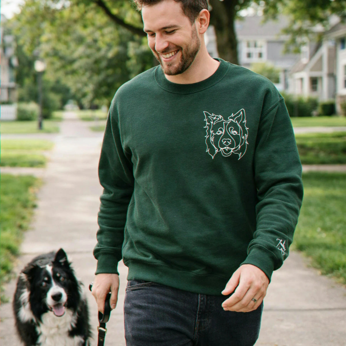 Custom Dog Outline Sweatshirt for Birthday Girlfriend - Minimalist Embroidered Pet Photo Crewneck & Name - Gift for Her