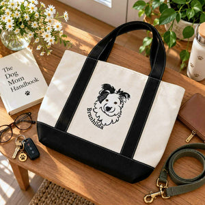 Custom Dog Outline Tote Bag for Birthday Mom - Minimalist Embroidered Pet Photo Canvas Tote & Name - Gift for Her