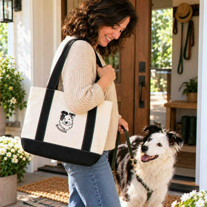 Custom Dog Outline Tote Bag for Birthday Mom - Minimalist Embroidered Pet Photo Canvas Tote & Name - Gift for Her