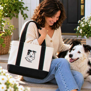 Custom Dog Outline Tote Bag for Birthday Mom - Minimalist Embroidered Pet Photo Canvas Tote & Name - Gift for Her