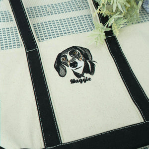 Custom Dog Outline Tote Bag for Birthday Mom - Minimalist Embroidered Pet Photo Canvas Tote & Name - Gift for Her