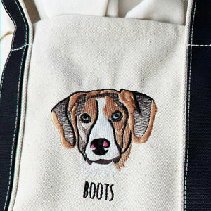 Custom Dog Outline Tote Bag for Birthday Mom - Minimalist Embroidered Pet Photo Canvas Tote & Name - Gift for Her