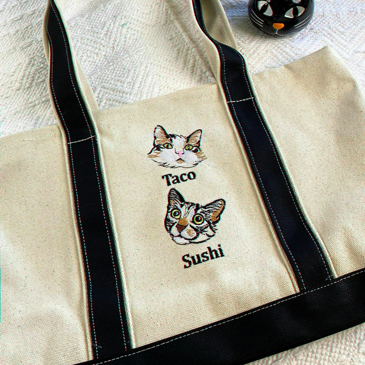 Custom Dog Outline Tote Bag for Birthday Mom - Minimalist Embroidered Pet Photo Canvas Tote & Name - Gift for Her