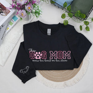 Custom Dog Mom Embroidered Sweatshirt Hoodie with Dog Ears on Sleeve, Personalized Gift for Dog Moms