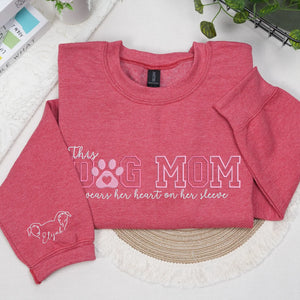 Custom Dog Mom Embroidered Sweatshirt Hoodie with Dog Ears on Sleeve, Personalized Gift for Dog Moms