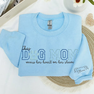 Custom Dog Mom Embroidered Sweatshirt Hoodie with Dog Ears on Sleeve, Personalized Gift for Dog Moms