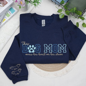 Custom Dog Mom Embroidered Sweatshirt Hoodie with Dog Ears on Sleeve, Personalized Gift for Dog Moms