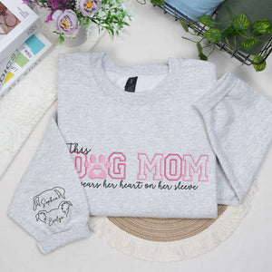 Custom Dog Mom Embroidered Sweatshirt Hoodie with Dog Ears on Sleeve, Personalized Gift for Dog Moms