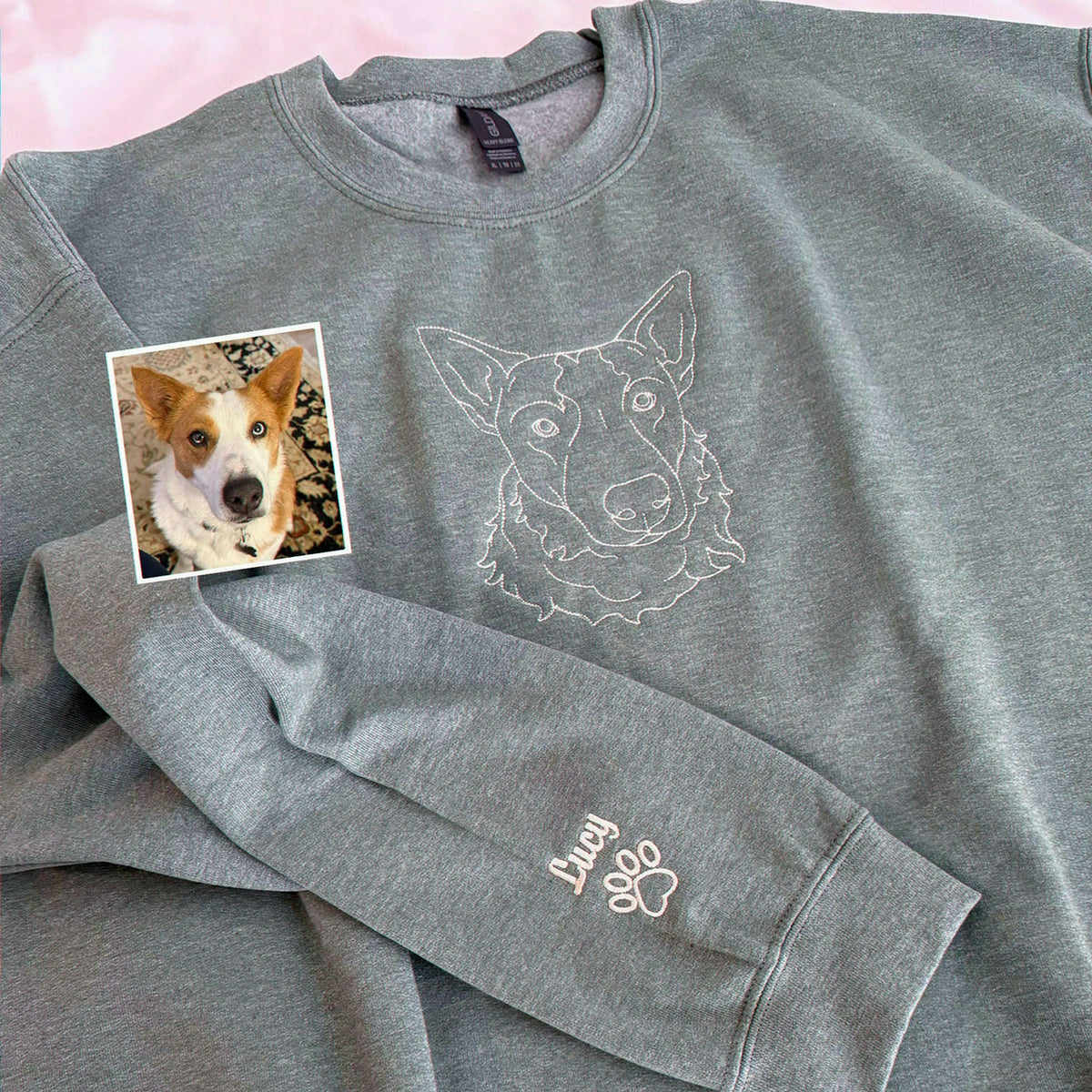 Charcoal Custom Dog Portrait from Photo Embroidered Sweatshirt, Gift for Boyfriend