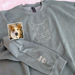 Charcoal Custom Dog Portrait from Photo Embroidered Sweatshirt, Gift for Boyfriend