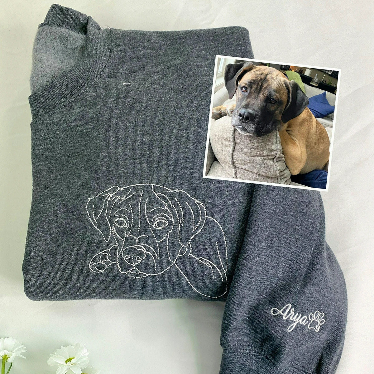 Custom New Dog Outline Sweatshirt for Boyfriend - Embroidered Pet Photo Crewneck & Name - First Time Dog Dad Gift for Him