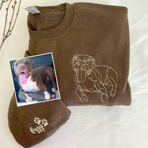 Custom New Dog Outline Sweatshirt for Boyfriend - Embroidered Pet Photo Crewneck & Name - First Time Dog Dad Gift for Him
