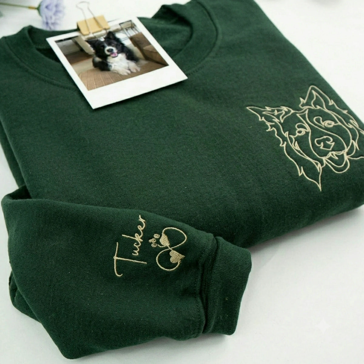 Custom Dog Outline Sweatshirt for Birthday Girlfriend - Minimalist Embroidered Pet Photo Crewneck & Name - Gift for Her