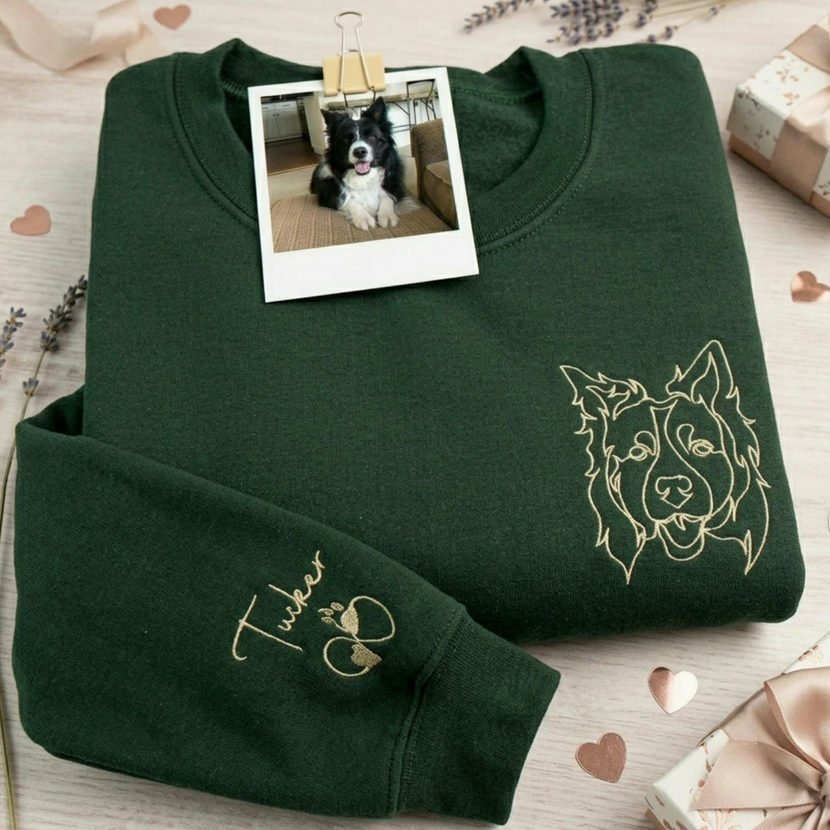 Custom Dog Outline Sweatshirt for Birthday Girlfriend - Minimalist Embroidered Pet Photo Crewneck & Name - Gift for Her