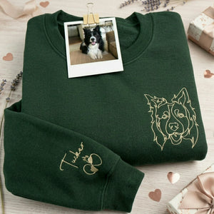 Custom Dog Outline Sweatshirt for Birthday Girlfriend - Minimalist Embroidered Pet Photo Crewneck & Name - Gift for Her