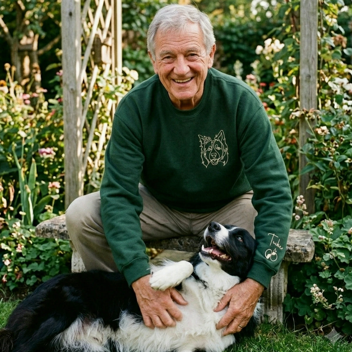 Custom Dog Outline Sweatshirt for Birthday Grandpa - Minimalist Embroidered Pet Photo Crewneck & Name - Gift for Him