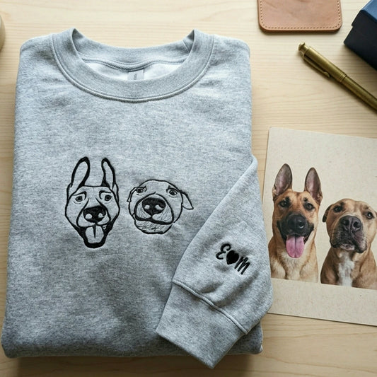 Custom Dog Outline Sweatshirt for Birthday Boyfriend - Minimalist Embroidered Pet Photo Crewneck & Name - Gift for Him