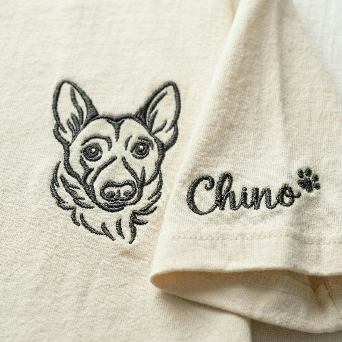 Custom Dog Outline T-shirt for Birthday Son - Minimalist Embroidered Pet Photo Tee & Name - Gift for Him