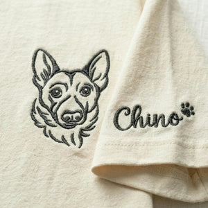 Custom Dog Outline T-shirt for Birthday Son - Minimalist Embroidered Pet Photo Tee & Name - Gift for Him