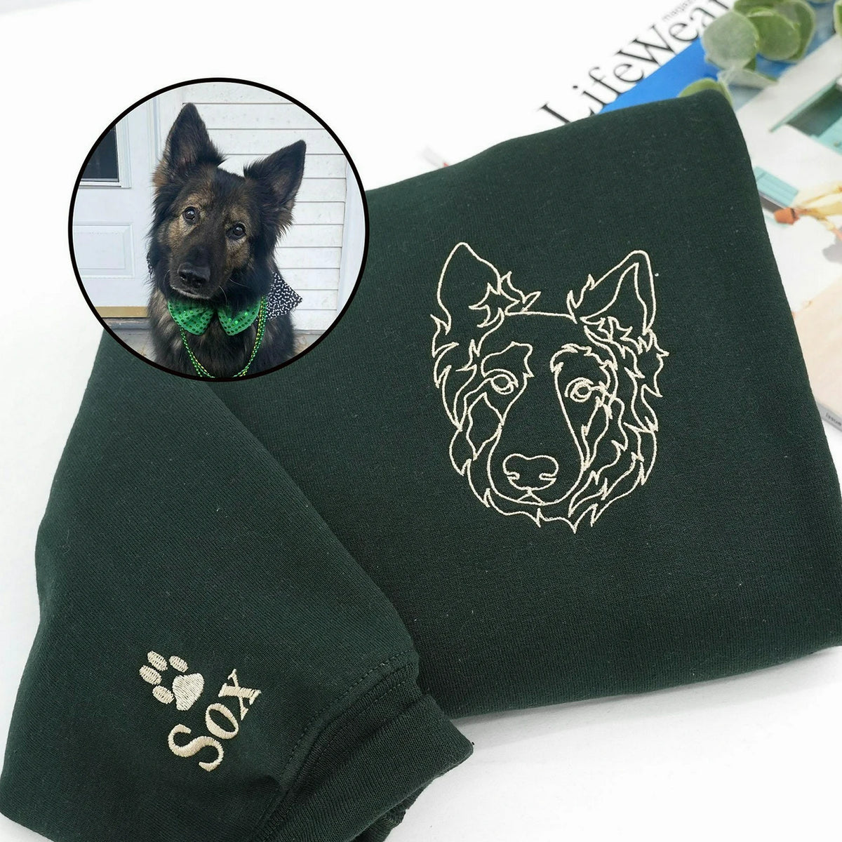 Custom Dog Outline Sweatshirt for Birthday Grandpa - Minimalist Embroidered Pet Photo Crewneck & Name - Gift for Him