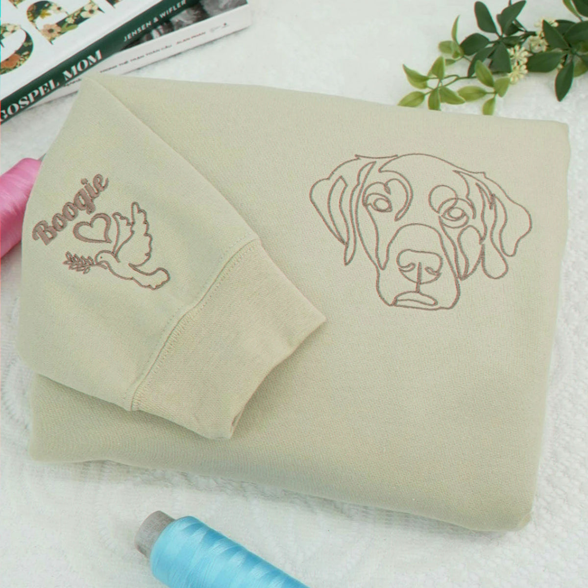 Custom Dog Memorial Sweatshirt for Grandma - Embroidered Pet Photo Outline Crewneck & Name - Dog Loss Sympathy Gift for Her