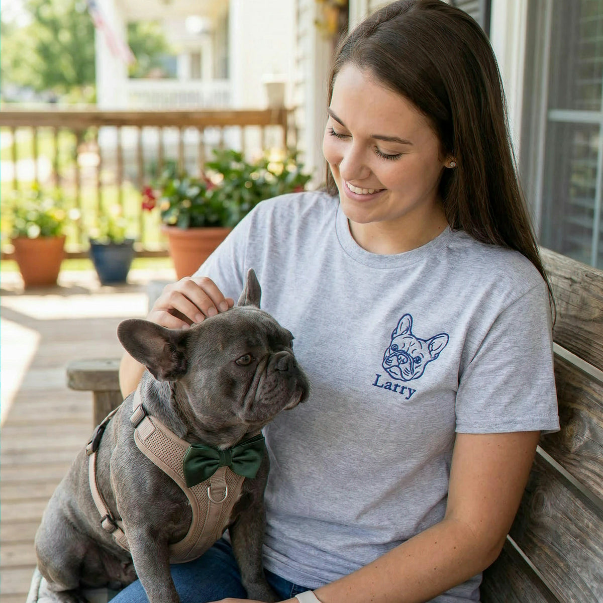 Custom Dog Outline T-shirt for Birthday Mom - Minimalist Embroidered Pet Photo Tee & Name - Gift for Her