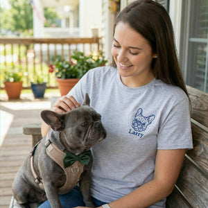 Custom Dog Outline T-shirt for Birthday Mom - Minimalist Embroidered Pet Photo Tee & Name - Gift for Her