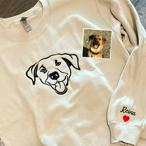 Custom Dog Outline Sweatshirt for Birthday Boyfriend - Minimalist Embroidered Pet Photo Crewneck & Name - Gift for Him