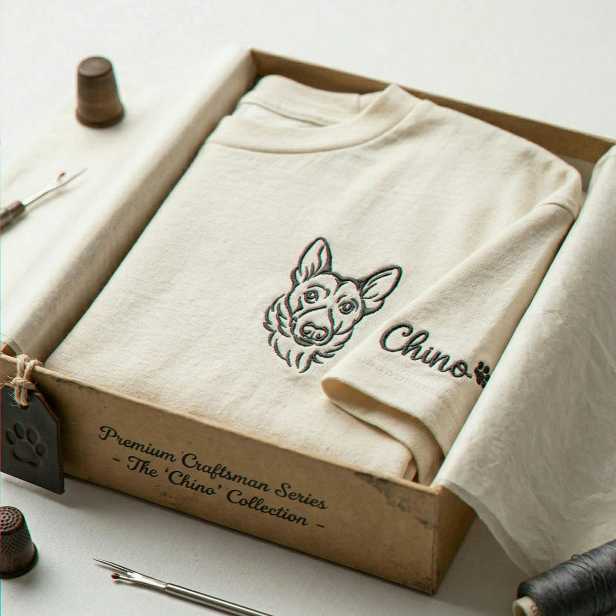 Custom Dog Outline T-shirt for Birthday Son - Minimalist Embroidered Pet Photo Tee & Name - Gift for Him