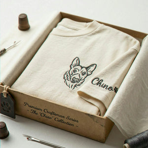 Custom Dog Outline T-shirt for Birthday Son - Minimalist Embroidered Pet Photo Tee & Name - Gift for Him