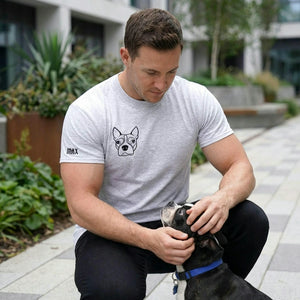 Custom Dog Outline T-Shirt for Birthday Dad - Minimalist Embroidered Pet Photo Tee & Name - Gift for Him