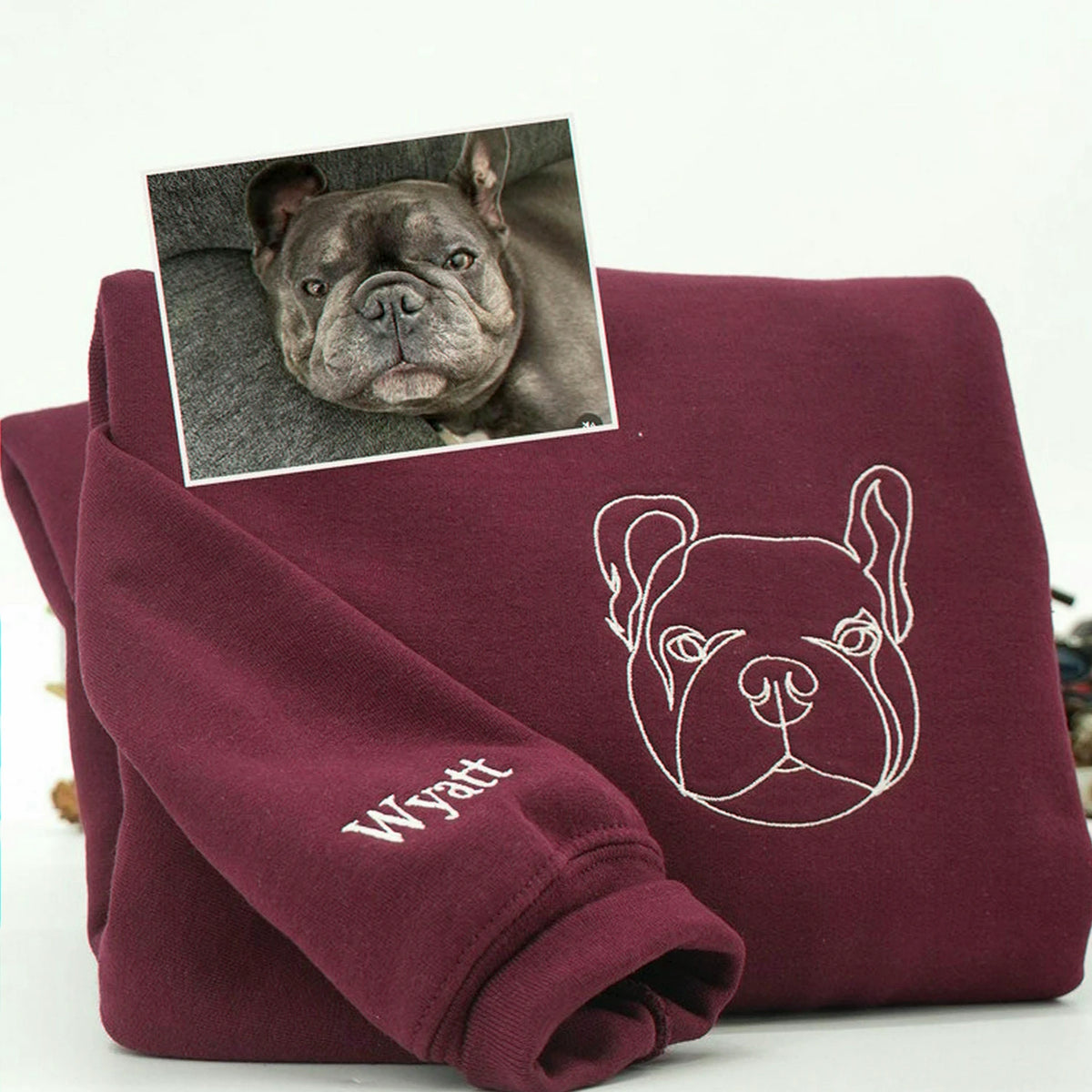 Custom Dog Memorial Sweatshirt for Grandma - Embroidered Pet Photo Outline Crewneck & Name - Dog Loss Sympathy Gift for Her