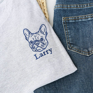 Custom Dog Outline T-shirt for Birthday Mom - Minimalist Embroidered Pet Photo Tee & Name - Gift for Her