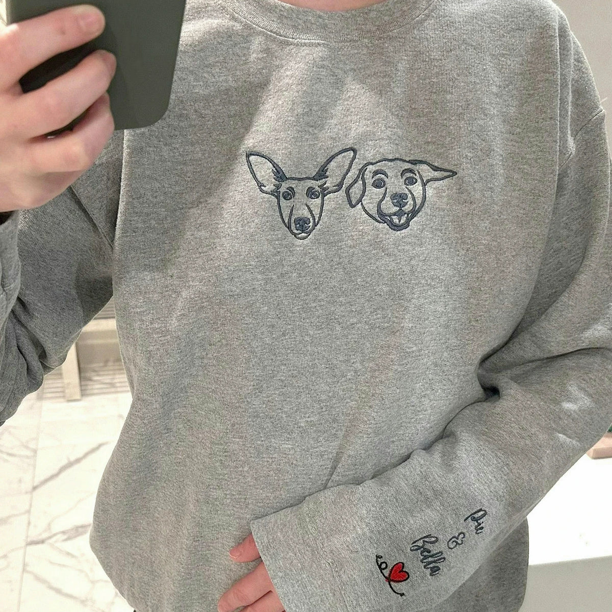 Custom Dog Outline Sweatshirt for Birthday Boyfriend - Minimalist Embroidered Pet Photo Crewneck & Name - Gift for Him