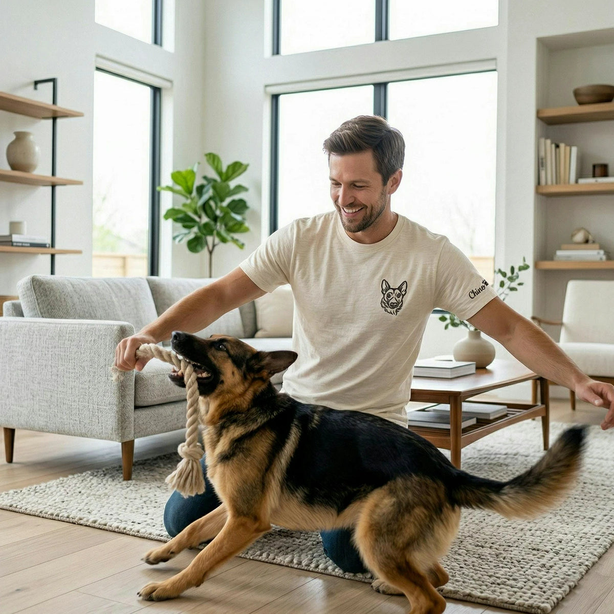 Custom Dog Outline T-shirt for Birthday Son - Minimalist Embroidered Pet Photo Tee & Name - Gift for Him