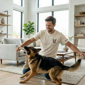 Custom Dog Outline T-shirt for Birthday Son - Minimalist Embroidered Pet Photo Tee & Name - Gift for Him