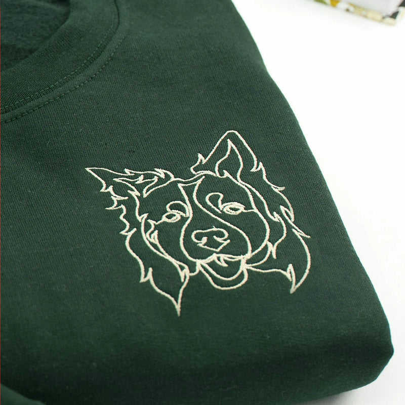 Custom Dog Outline Sweatshirt for Birthday Grandpa - Minimalist Embroidered Pet Photo Crewneck & Name - Gift for Him