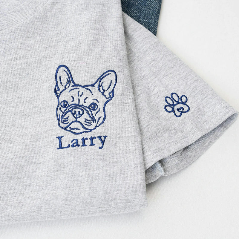 Custom Dog Outline T-shirt for Birthday Mom - Minimalist Embroidered Pet Photo Tee & Name - Gift for Her