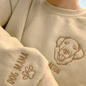 Custom Dog Outline Sweatshirt for Birthday Boyfriend - Minimalist Embroidered Pet Photo Crewneck & Name - Gift for Him