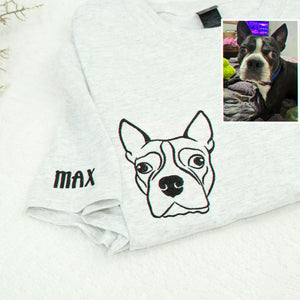 Custom Dog Outline T-Shirt for Birthday Dad - Minimalist Embroidered Pet Photo Tee & Name - Gift for Him
